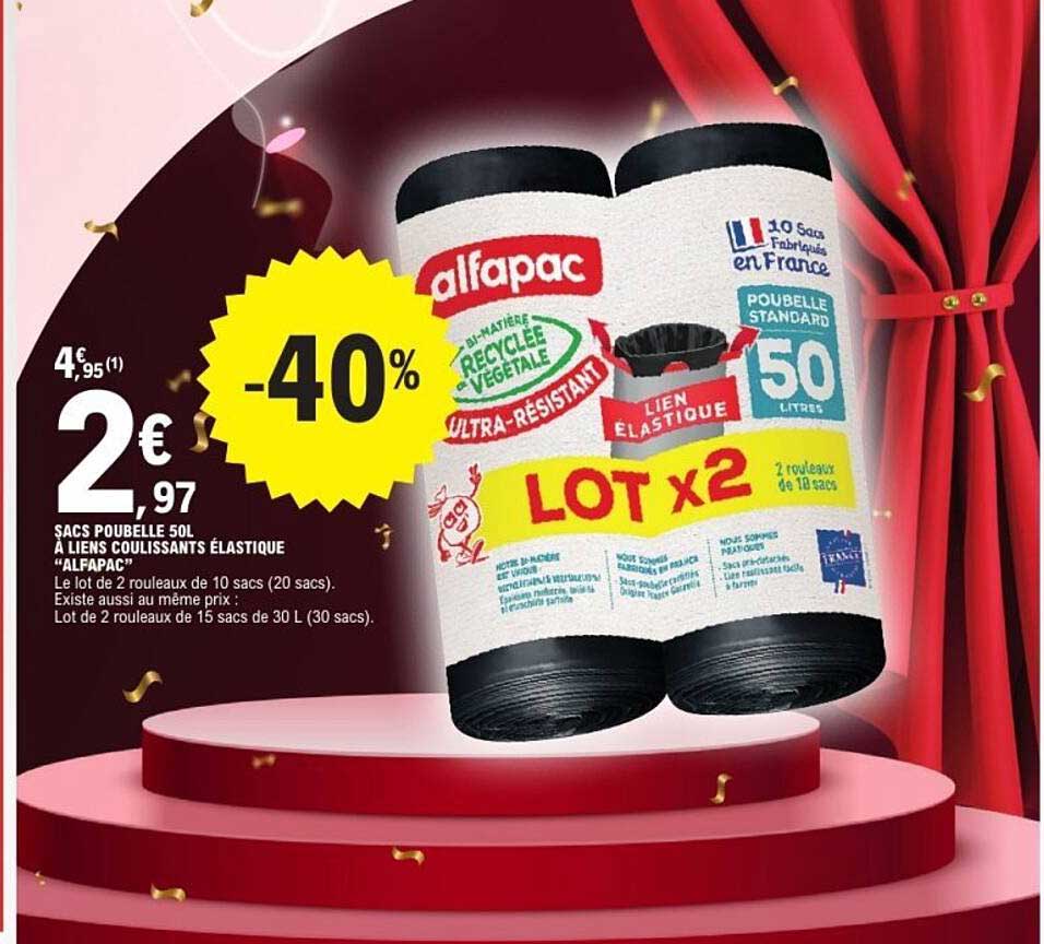 SACS POUBELLE 50L A LIENS COULISSANTS ÉLASTIQUE 'ALFAPAC'