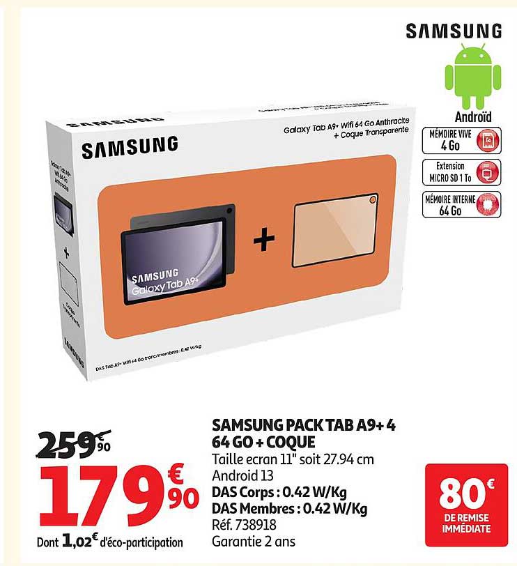 SAMSUNG PACK TAB A9+ 4 64 GO + COQUE