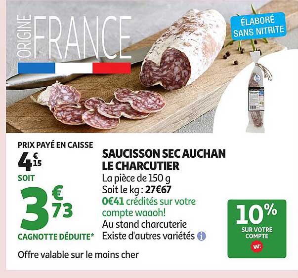 SAUCISSON SEC AUCHAN LE CHARCUTIER