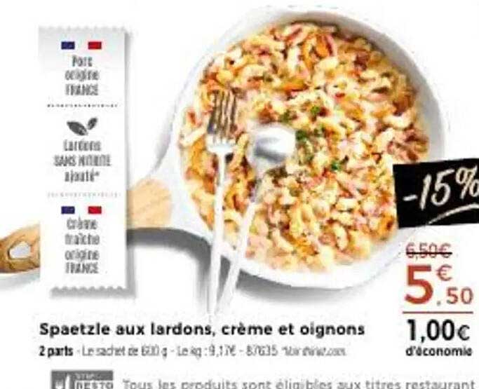 Spaetzle aux lardons, crème et oignons