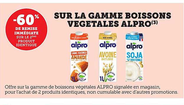 SUR LA GAMME BOISSONS VEGETALES ALPRO