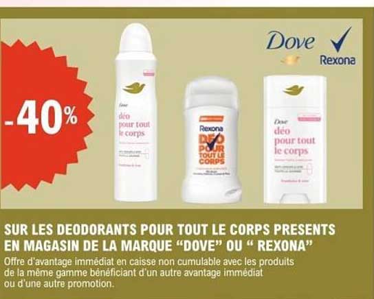 SUR LES DEODORANTS POUR TOUT LE CORPS PRESENTS EN MAGASIN DE LA MARQUE “DOVE” OU “REXONA”