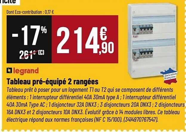 Tableau pré-équipé 2 rangées