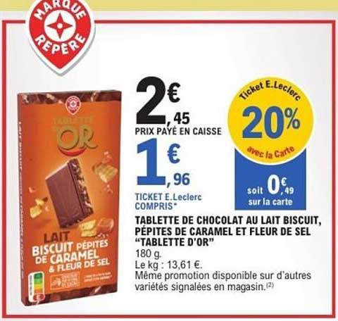 TABLETTE DE CHOCOLAT AU LAIT BISCUIT, PÉPITES DE CARAMEL ET FLEUR DE SEL