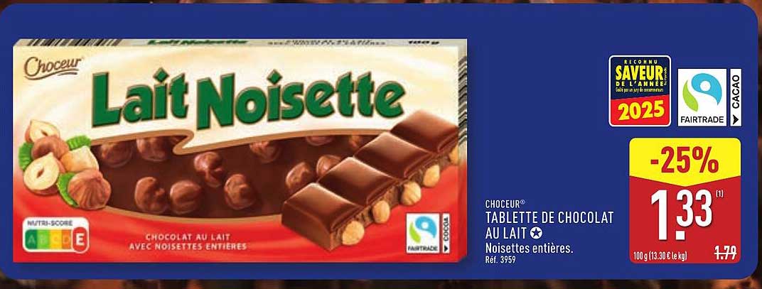 TABLETTE DE CHOCOLAT AU LAIT LAIT NOISETTE