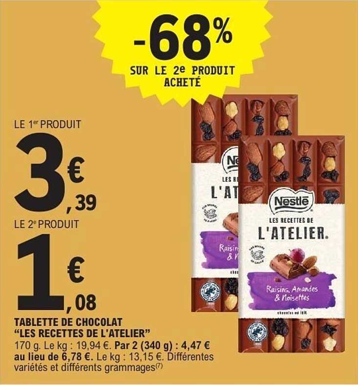 TABLETTE DE CHOCOLAT "LES RECETTES DE L'ATELIER"