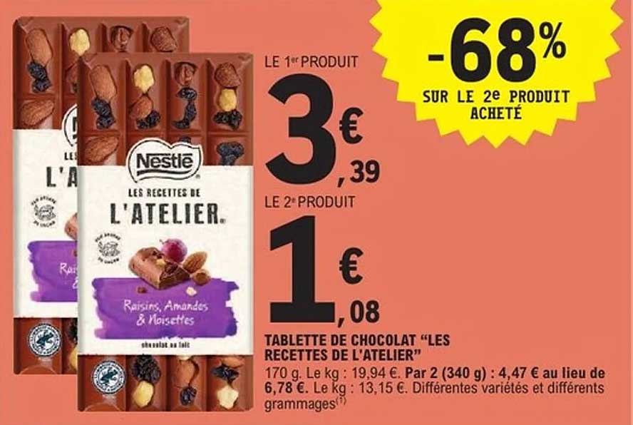 Tablette de chocolat "Les recettes de L'Atelier"