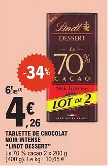 TABLETTE DE CHOCOLAT NOIR INTENSE "LINDT DESSERT"