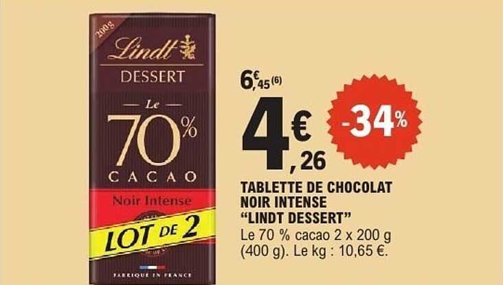 TABLETTE DE CHOCOLAT NOIR INTENSE "LINDT DESSERT"