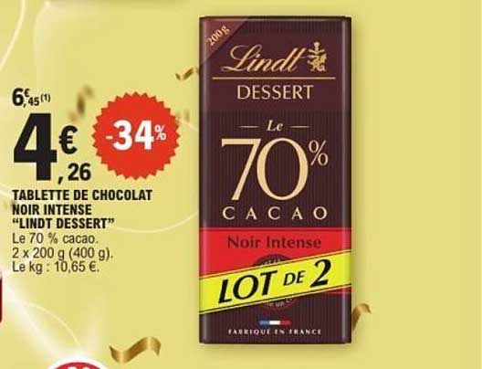 TABLETTE DE CHOCOLAT NOIR INTENSE “LINDT DESSERT”