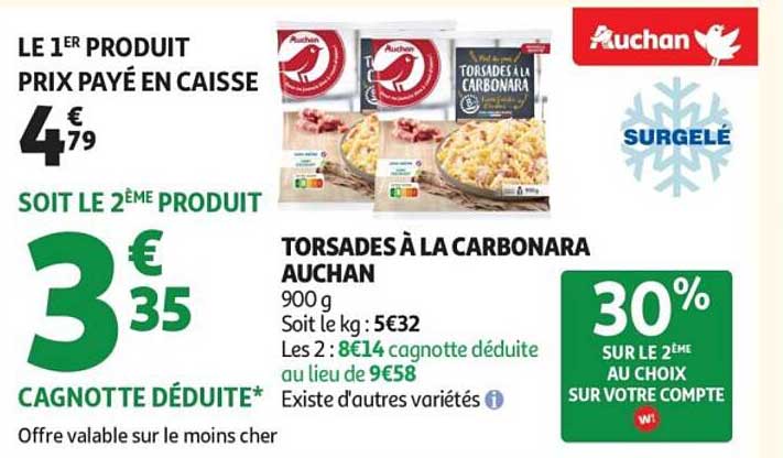 TORSADES À LA CARBONARA AUCHAN