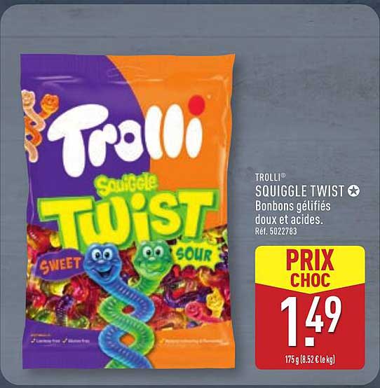 TROLLI SQUIGGLE TWIST - Bonbons gélifiés doux et acides