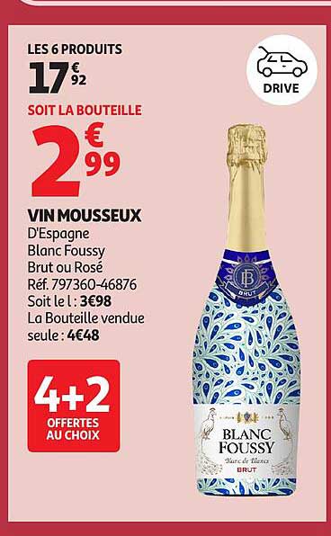 VIN MOUSSEUX D'Espagne Blanc Foussy Brut ou Rosé