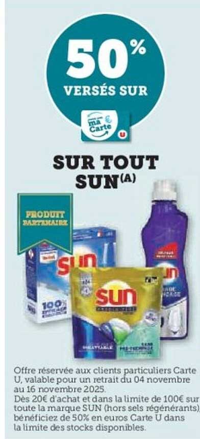 50% VERSÉS SUR SUR TOUT SUN