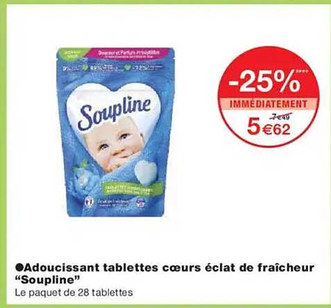 Adoucissant tablettes cœurs éclat de fraîcheur "Soupline"
