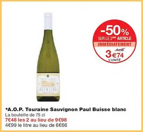A.O.P. Touraine Sauvignon Paul Buisse blanc