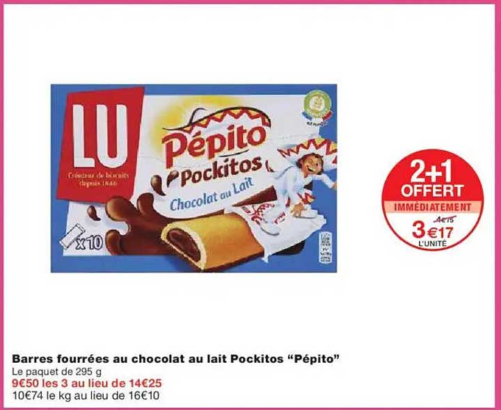 Barres fourrées au chocolat au lait Pockitos "Pépito"