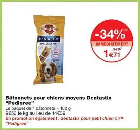 Bâtonnets pour chiens moyens Dentastix "Pedigree"