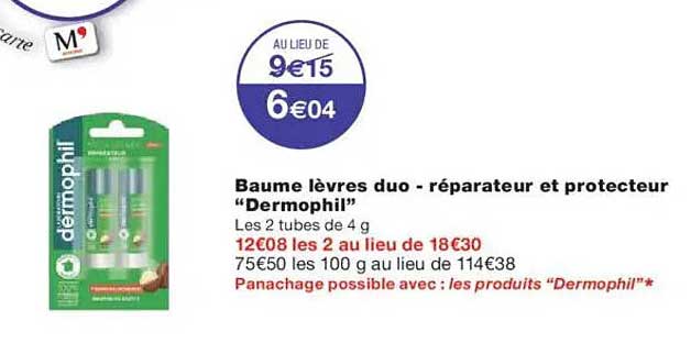 Baume lèvres duo - réparateur et protecteur "Dermophil"