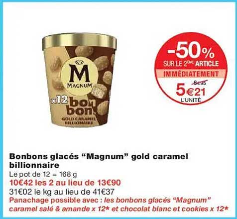 Bonbons glacés “Magnum” gold caramel milliardaire