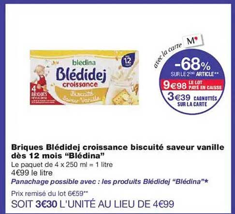 Briques Blédidéj croissance biscuité saveur vanille dès 12 mois "Blédina"