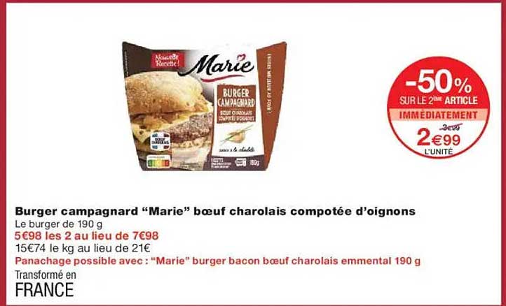 Burger campagnard “Marie” bœuf charolais compotée d'oignons