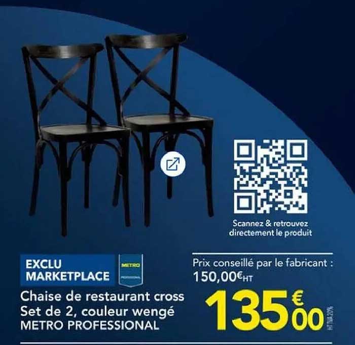 Chaise de restaurant cross Set de 2, couleur wengé
