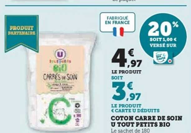 COTON CARRE DE SOIN U TOUT PETITS BIO