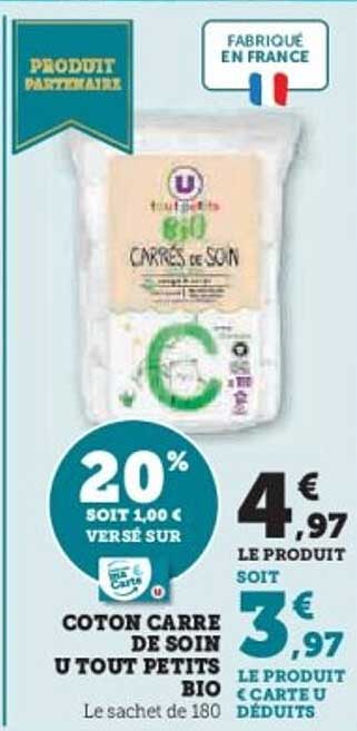 COTON CARRE DE SOIN U TOUT PETITS BIO