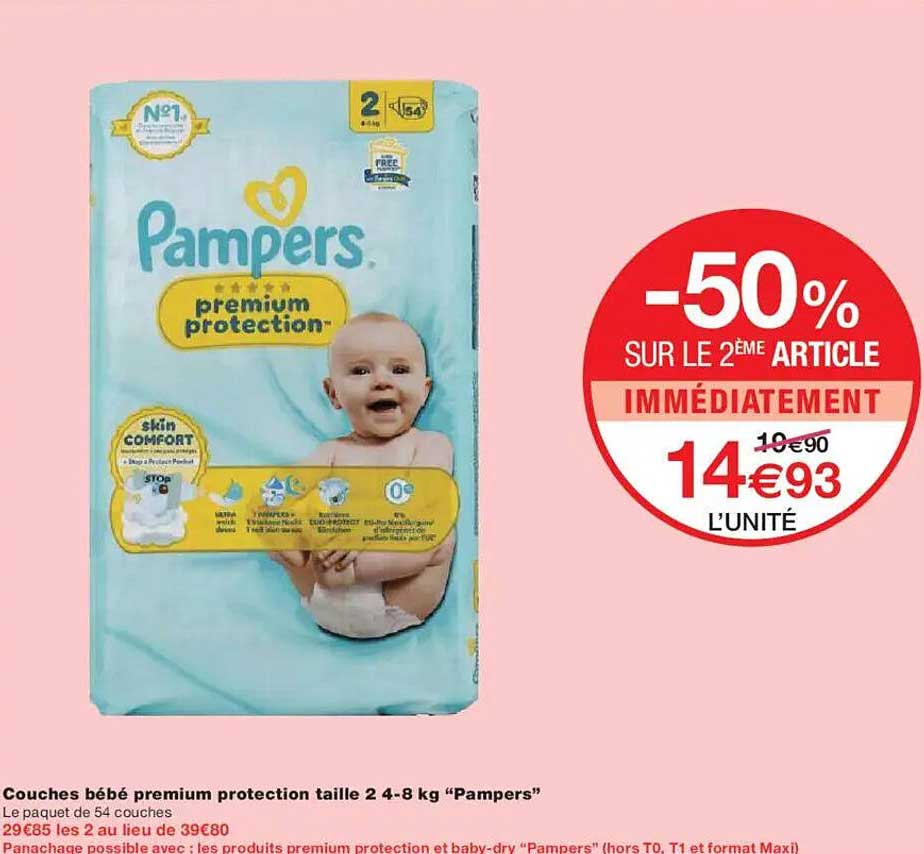 Couches bébé premium protection taille 2 4-8 kg “Pampers”