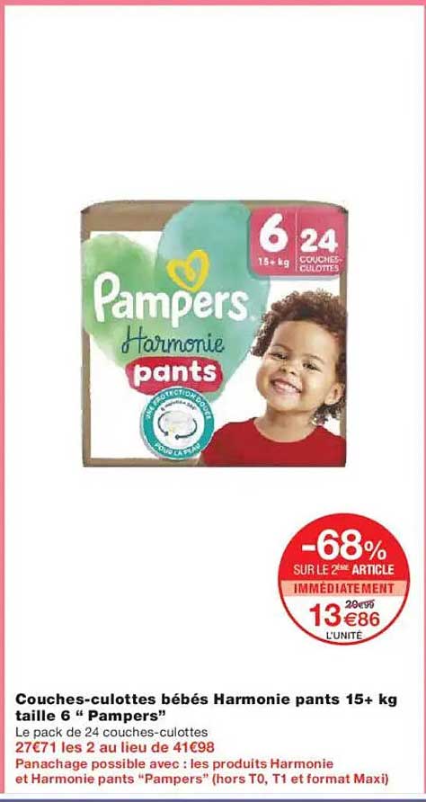 Couches-culottes bébés Harmonie pants 15+ kg taille 6 "Pampers"