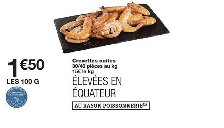 Crevettes cuites 30/40 pièces au kg
