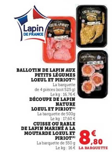 Cuisse ou rable de lapin mariné à la moutarde Loeul et Piriot