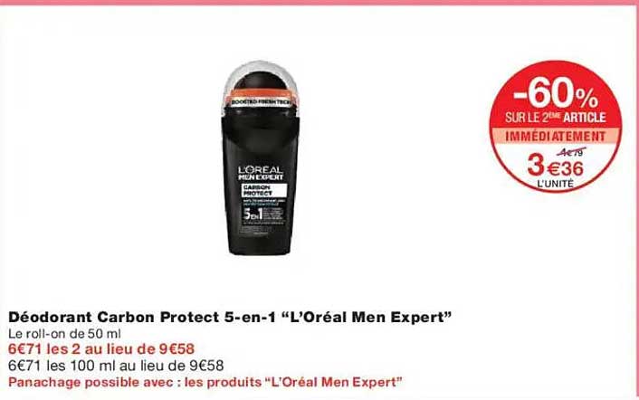 Déodorant Carbon Protect 5-en-1 "L'Oréal Men Expert"