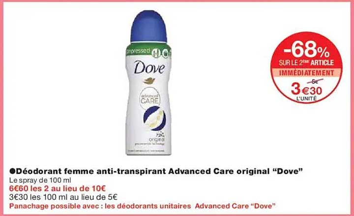 Déodorant femme anti-transpirant Advanced Care original "Dove"