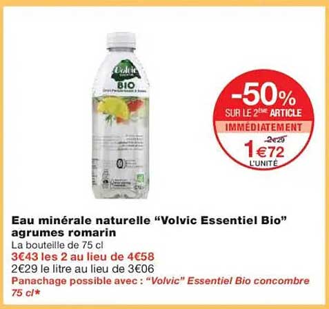 Eau minérale naturelle “Volvic Essentiel Bio” agrumes romarin