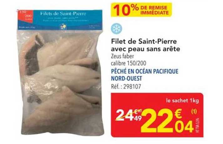 Filet de Saint-Pierre avec peau sans arête