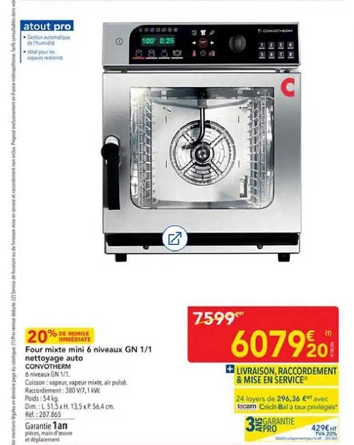 Four mixte mini 6 niveaux GN 1/1 nettoyage auto CONVOTHERM