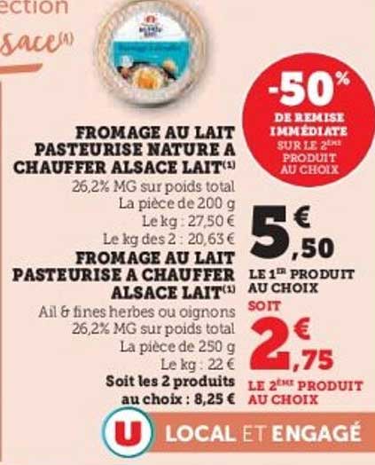 FROMAGE AU LAIT PASTEURISE NATURE À CHAUFFER ALSACE LAIT