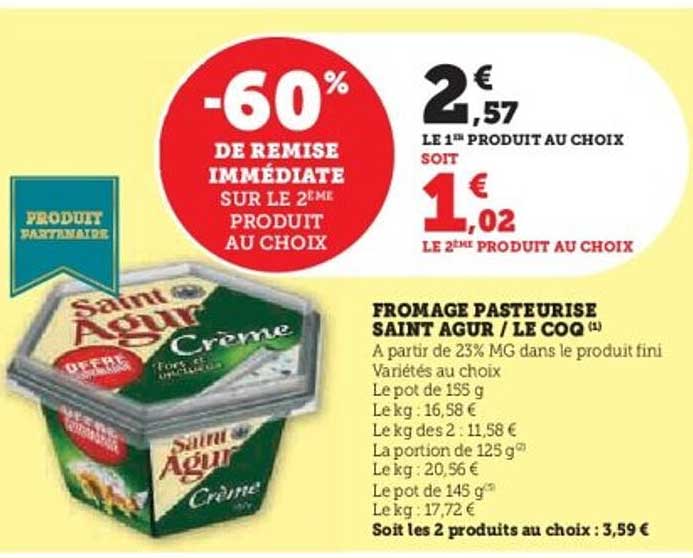 FROMAGE PASTEURISE SAINT AGUR / LE COQ