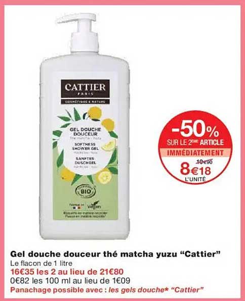 Gel douche douceur thé matcha yuzu “Cattier”