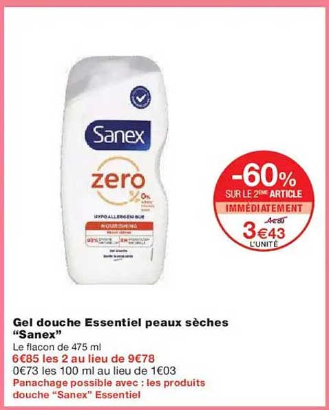 Gel douche Essentiel peaux sèches “Sanex”
