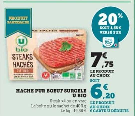 HACHE PUR BŒUF SURGELÉ U BIO