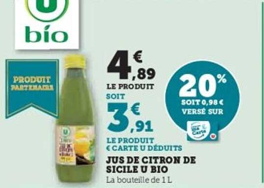 JUS DE CITRON DE SICILE U BIO