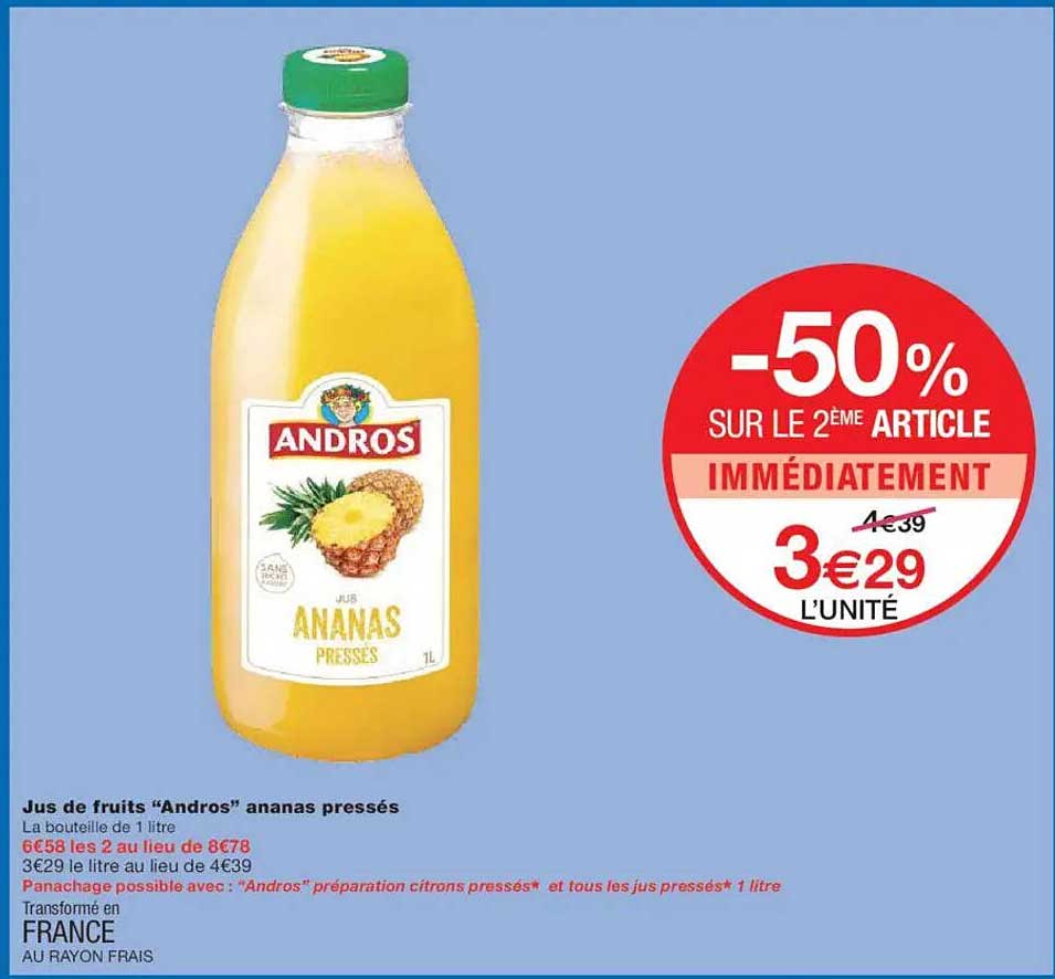 Jus de fruits “Andros” ananas pressés