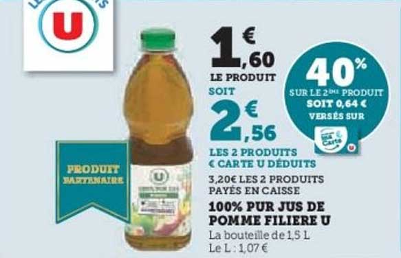 Jus de Pomme Filière U 100% - 40% sur le 2ème produit