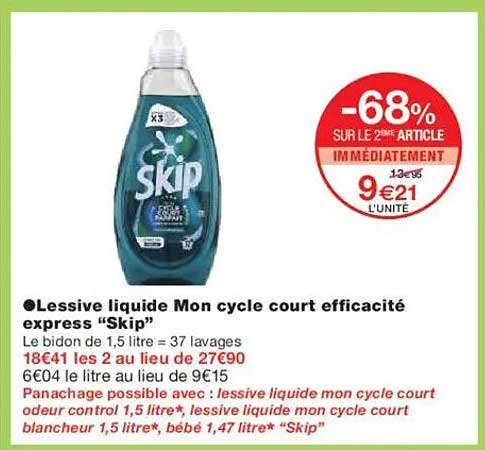 Lessive liquide Mon cycle court efficacité express “Skip”