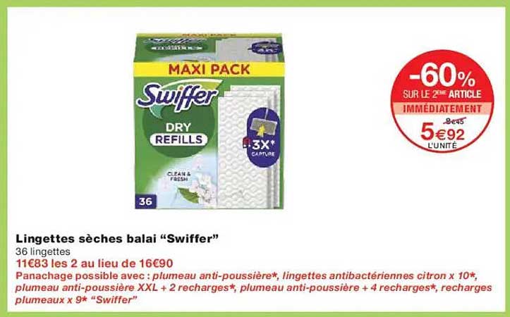 Lingettes sèches balai “Swiffer”