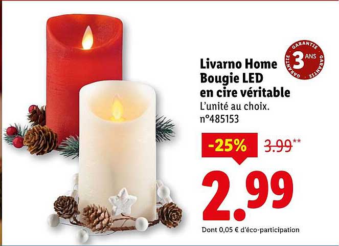 Livorno Home Bougie LED en cire véritable