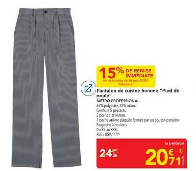 Pantalon de cuisine homme "Pied de poule"